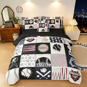 Peopleareok 6 Piece Baseball Comforter Set Twin, Baseball Theme Comforter, Sports Softball Comforter, Soft Microfiber Baseball Bedding Set for Boys Kids All Season
