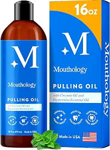 Mouthology Coconut Oil Pulling for Teeth and Gums 16oz (Made in USA), Whitening Pulling Oil Coconut Mint Mouthwash for Fresh Breath Ayurvedic Oil Pulling Mouth Gum Health Oral Care