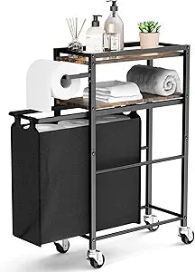 Toilet Paper Holder with Storage Bag & Wheels - Freestanding Bathroom Organizer Holds 9 Rolls for Small Spaces, Essentials Storage Beside Toilet-Brown