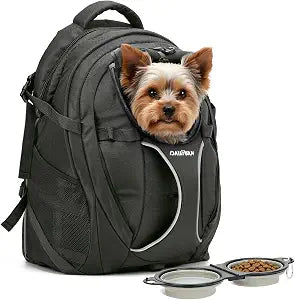 Dog Backpack Carrier for Hiking, Pet Travel Bag up to 18 lbs, 2-in-1 Foldable Cat Backpack with Laptop Compartment, Reinforced Ventilated 600D Nylon Rucksack for Walking Camping Commuting