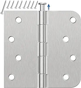12 Pack Brushed Nickel Door Hinges 4 Inch, Exterior Door Hinges with 5/8" Radius & Square Corners, Removable Pin, Perfect for Heavy-Duty Front & Back Door, Anti-Rust & No Squeaks