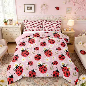 Castle Fairy Cute Ladybug Comforter Set Toddler Size Cartoon Dasiy Flower Bedding Set Kids Boys Girls Wild Animal Theme All Season Quilt Set Green Botanical Leaves Bedding Comforter Sets,2Pcs