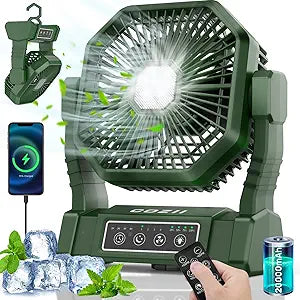 Portable Fan Rechargeable, Camping Fan - 20000mAh Battery Operated Fan with LED Lantern, 4 Speeds, 4 Timing, Battery Fans Portable for Indoor, Outdoor, Jobsite, Tent, Beach, Travel, Fishing, Hiking