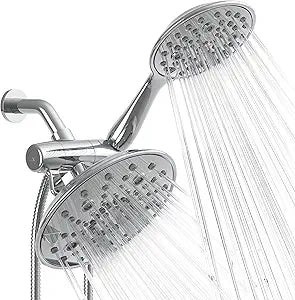 SparkPod Dual Shower Head - 8'' High Pressure 55-Mode Rain Shower Heads with Handheld Spray Combo - Rainfall, Handheld & Dual Mode - Easy Install 3-Way Showerhead with Hose & Holder (Polished Chrome)