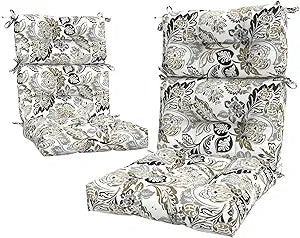 LVTXIII Outdoor High Back Chair Cushions 2 Pack, 44"x20"x4" Outdoor Patio Cushion Set with Ties, All Weather Thick Tufted Seat Cushions for Deep Seat & Rocking Chairs, Dailey Tan