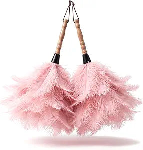 Hushee 2 Pcs 13.3" Pink Ostrich Feather Duster for Cleaning Wooden Handle