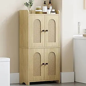 HEXCELEN Small Storage Cabinet, Bathroom Storage Cabinet with 4 Doors, Floor Bathroom Organizer Freestanding for Small Spaces, Living Room, Kitchen, Entryway (Mediterranean, Yellow)