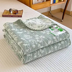 Cotton Muslin Quilt King Size Floral and Leaves, Lightweight Breathable Reversible Bedspread Coverlet, Soft Farmhouse Bedding for All Season Bed Couch Sofa (Leaves Sage, King 90" X 104")