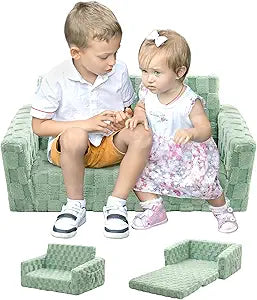 Kid Sofa, Toddler Chair, 2-in-1 Flannel Kids Fold Out Couch, Toddler Convertible Sofa to Lounger, Flip Open Couch for Kids