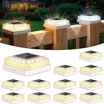 Brightever 3.5x3.5 4x4 Solar Post Cap Light Outdoor, 12-Pack Fence Post Solar Lights for Wooden/Vinyl Posts, 3 Lighting Modes, Solar Powered Waterproof Deck Post Lights for Garden Patio, White