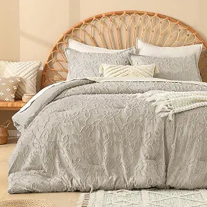 Litanika King Comforter Set, 3PCS Oatmeal Boho Tufted Bedding