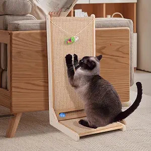 Sisal Cat Scratchers for Indoor Cats, 26.8'' L-Shape Cat Scratching Board, Solid Wooden Cats Scratch Pad with Mouse Toy, Large Cats Scratching Posts to Protect Furniture(Ramp Scratcher)