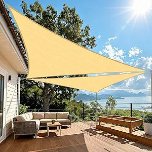 Amagenix 14'X14'X19.8' Sun Shade Sail Triangle Sand UV Block Breathable Outdoor Canopy Sunshades for Patio Deck Garden Backyard, Custom