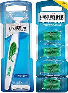 Ultra Clean Access Flosser for Hard-to-Reach Back Teeth, Reusable Floss Handle with 28 Disposable Mint Refill Heads, Long Handle Flossing Tool for Adults