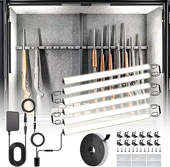 Door Activated Gun Safe Light Kit, 5000K Linkable Light Bars with Power Adapter, Self-Adhesive - Ideal for Safe, Closet, Toolbox and Pantry (6Pack 12In)