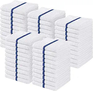 Bar Towels for Kitchen Bulk Pack of 50, 16x19 Inch, 100% Cotton, Highly Absorbent, Quick Dry Cleaning Rags, Terry Bar Mops Kitchen Towels (Blue Stripe)