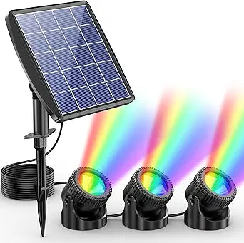 POPOSOAP Solar Pond Lights, RGB LED Pond Lights Waterproof IP68, 2200mAh Battery Underwater Solar Light with Two Modes Options for Pond Fountain Pool Garden Decoration(3 Headlamp)
