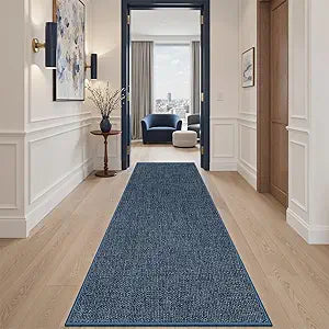 2x8 Runner Rug Non Slip, Washable Runners for Hallways Bedroom, Kitchen Rugs, Navy Blue Floor Carpet with Rubber Backing for Entryway, Bathroom Woven Rug Runner for Bathroom