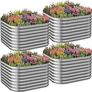 4 Pack 2x2FT Corrugated Galvanized Steel Raised Garden Bed Outdoor, Metal Above Ground Garden Bed for Vegetables and Flowers, Raised Beds for Gardening-2x2FTx10Inch