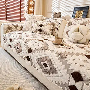 WEYOND Plush Couch Cover for Sofa, Anti-Slip Sectional Couch Covers, Washable Sofa Cover Furniture Protector for Kids, Pets (1-Pack Seat Cover, 35.5" x 82.5", Coffee)