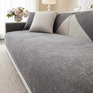 Soft Plush Couch Cover Washable, Non Slip Pluffy Sectional Sofa Covers for 3 Cushion Couch Sofa L Sharped Sofa Slipcover, Furniture Protector for Pets (1 PCS 36"x94" Dark Grey)