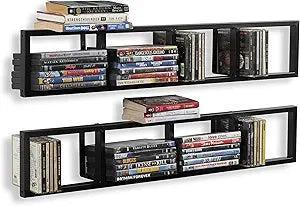 You Have Space Wall Mount 34 Inch Media Storage Rack CD DVD Organizer Metal Floating Shelf Set of 2 Black
