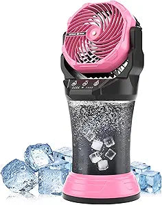 AVV Portable Misting Fan with RGB Ambient Light- 2L Water Tank, 4 Speeds & Spray Mist Fan, 30000mAh Rechargeable Misting Fans for Outdoor/Indoor Fans for Camping, Patio, Garden, Black-Pink