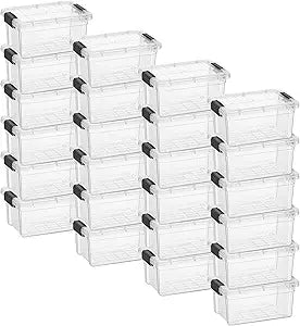 Superio Mini Storage Container Plastic Crayon Box Art Supplies and Sewing Case Stackable Clear Small Organizer for Beads, Stationery, Chalk, and Food, 1.05 Quart, 24 Pack