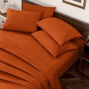 Horbaunal Burnt Orange Queen Size Sheet Set, 6 Piece, 16 Inch Deep Pocket