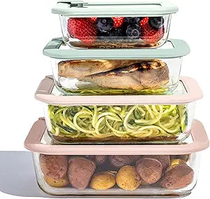 Bentgo Signature Leak-Proof Glass Food Storage - 8-Piece Set, 1-Compartment Plastic-Free Containers with Airtight Glass Lids, BPA-Free, Microwave, Freezer, Oven & Dishwasher Safe (Desert Sage)