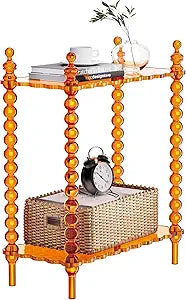 Acrylic Side Table 2-Tier, Clear Nightstand with Storage, Narrow Bedside End Table for Small Spaces (Orange, 20.6"10.426)