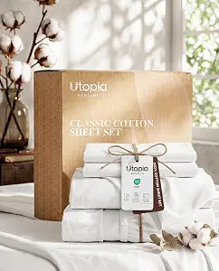 100% Cotton Sheets Full Size, 16" Deep Pocket, 4 Piece Sheet Set, White