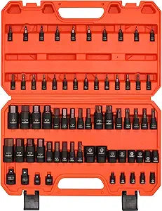 HORUSDY 66-Piece Allen Socket Set, Torx Bit & Female External Star Sockets | Durable S2 Steel SAE & Metric Kit for Automotive, Motorcycle & Home Repair | T8-T70, E4-E24 with 4 Impact Adapters