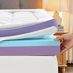 5 Inch Dual Layer Memory Foam Queen Mattress Topper - 2'' Pillow Top Mattress Pad for Back Pain and 2'' Support Foam & 1'' Cooling Gel Memory Foam, Extra Thick Medium Support Bed Topper