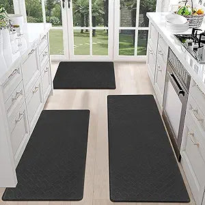 HEBE Anti Fatigue Kitchen Mats for Floor Set of 3 Cushioned Kitchen Rug Sets 3 Piece Non Slip Kitchen Rugs and Mats Waterproof Comfort Standing Mat Runner for Home Office,Sink,Laundry