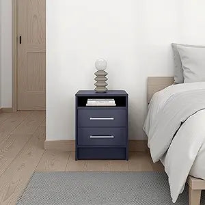 Tuhome Eter Nightstand with Superior Top Shelf, Open Storage Compartment and Two Drawers, Minimalist Modern Bedside Table for Bedrooms or Living Spaces, Functional Organizer for Books, Gadgets
