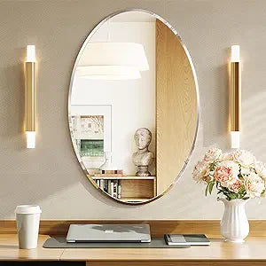 Frameless Wall Oval Bathroom Mirror, 24"x36" Wall Mirror with 15mm Beveled Edge, Shatterproof Tempered Glass, Farmhouse Mirrors for Over Sink, Bedroom, Entryway (Horizontal or Vertical)