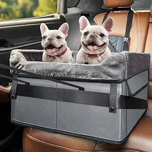 Dog Car Seat for Medium Dogs up to 45 lbs, Pet Booster Seat with 2 Washable Soft Plush Liners, Elevated Dog Car Seat with Sturdy Safety Buckles, Portable Puppy Booster Seat for Front & Back Seat