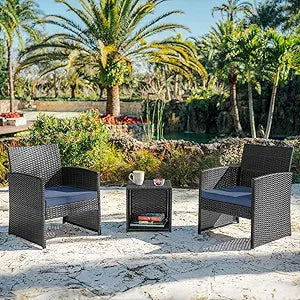 Nestl Wicker Patio Furniture Set - 3 Piece Bistro Table and Chairs Set of 2, Front Porch Furniture Set, Patio Chairs Set of 2, Outdoor Patio Set, Patio Conversation Sets (Grey/Navy)