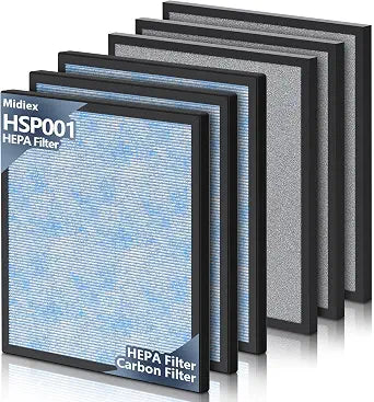 HSP001 Filter Replacement Compatible with Hathaspace Smart HSP001 Air Purifier, H13 HEPA Air Purifier Replacement Filter Set with Activated Carbon Pre-Filters, 3 HEPA + 3 Pre-Filters