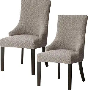 FUANGUI Wingback Dining Chair Cover, Stretch Wingback Side Chair Slipcover Accent Chair Cover Arm Chair Furniture Protector Washable for Dining Living Room Pet Home(Dark Khaki, 2PCS)