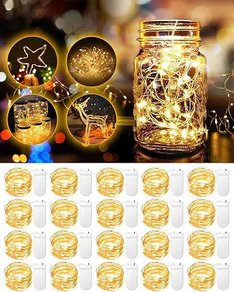20 Pack Fairy Lights Battery Operated, 3.3ft 20 LED Mini String Lights Twinkle Lights Copper Wire Firefly Starry Lights for Mason Jars Wedding Party Christmas Centerpiece Table Decorations, Warm White