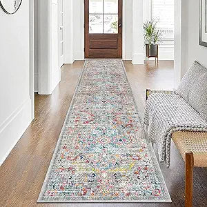 Pauwer Boho Hallway Runner Rug 2x10 Washable Entryway Area Rugs Non Slip Farmhouse Vintage Floor Mat Carpet Runner for Hallways Laundry Room Kitchen Bathroom Bedroom