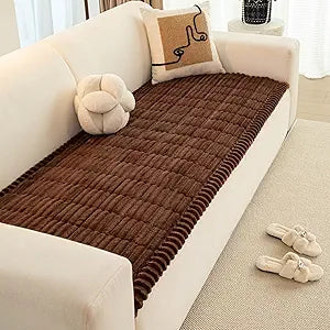 vctops Striped Couch Cover Super Soft Corduroy Sectional Sofa Cover Washable Non Slip Sofa Slipcover Furniture Protector for Kid Dog Pet,1 Piece (Brown,27"x94")