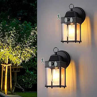 Motion Sensor Dawn to Dusk Sensor Outdoor Wall Light Fixtures Waterproof Porch Lights Outdoor Anti-Rust Black Exterior Lighting Fixtures for House Front Door -2 Pack
