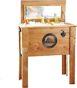 Backyard Expressions Wooden Patio Cooler with Plastic Insulated Liner & Bottle Opener Rustic Outdoor Ice Chest for Deck, Porch, or Backyard Parties