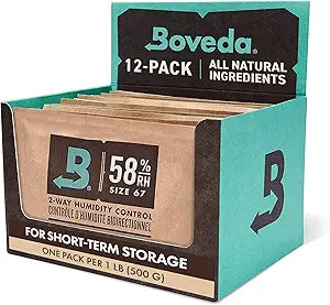Boveda 58% Two-Way Humidity Control Packs For Storing 1 lb Γ Size 67 Γ 12 Pack Γ Moisture Absorbers for Storage Containers Γ Humidifier Packs Γ Individually Wrapped Hydration Packets