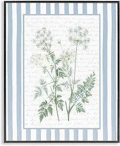 Wild Herbs Blue Stripes Botanical, 11 x 14 Inch Framed Gicle Print