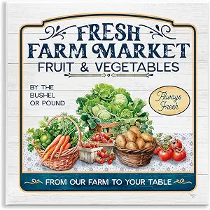 Fresh Farm Market Kitchen, 12 x 12 Inch Mounted Print on Wall Plaque