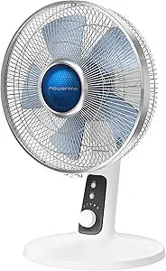 Rowenta, Desk Fan, Turbo Silence Table Fan, 12 Inches, Ultra Quiet Fan for Bedroom, Oscillating, Portable, 4 Speeds, Manual Turn Dial, White, Indoor, VU2730
